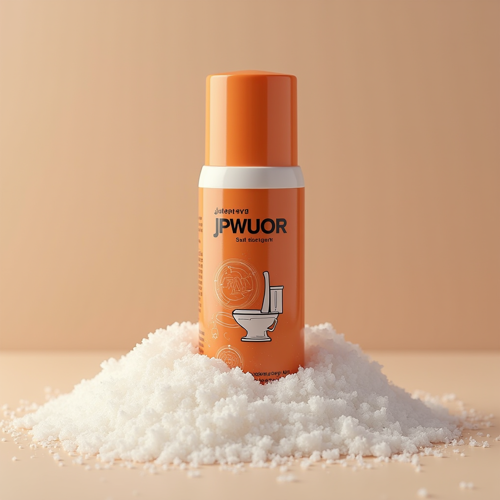 JPwuor Cleaner - 塩系トイレクリーナー ロゴ - 日本のトイレ用塩洗剤ブランド、オレンジと黒のモダンな工業デザイン