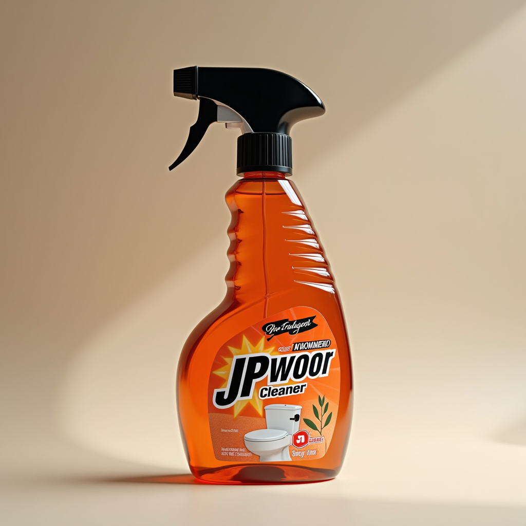 JPwuor Cleaner - 塩系トイレクリーナー ロゴ - 日本のトイレ用塩洗剤ブランド、オレンジと黒のモダンな工業デザイン