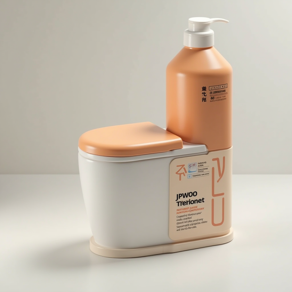 JPwuor Cleaner - 塩系トイレクリーナー ロゴ - 日本のトイレ用塩洗剤ブランド、オレンジと黒のモダンな工業デザイン