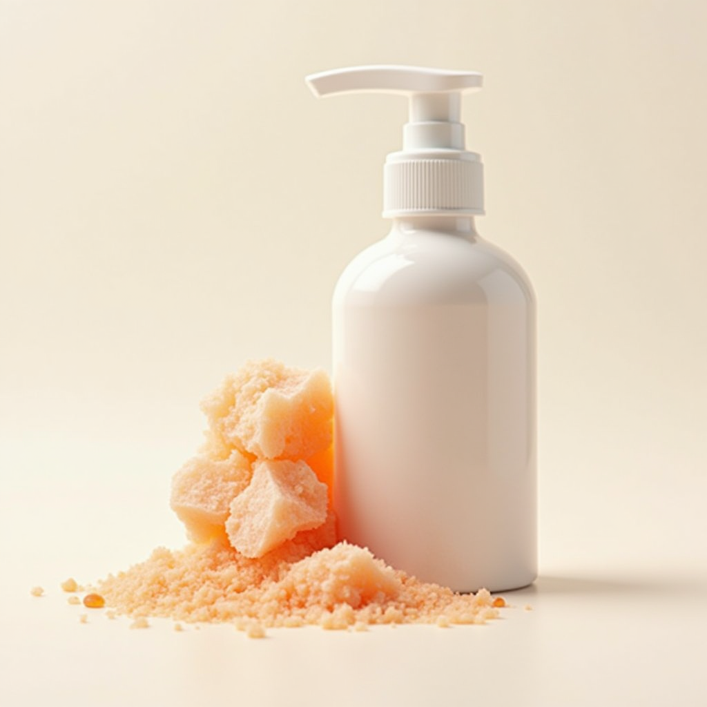 JPwuor - 塩と清潔株式会社のロゴ。オレンジ色の塩の結晶とトイレクリーナーのボトルが描かれた工業的なデザイン