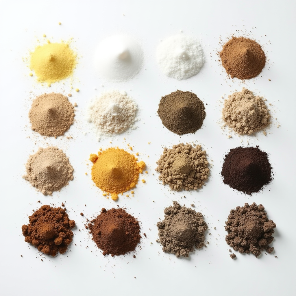 試験サンプルの配置。JPwuor塩系洗剤と従来型化学洗剤が、標準化された汚れサンプルとともに整然と並べられている