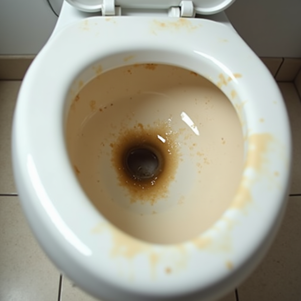 ビフォー：重度の尿石と変色で汚れた便器