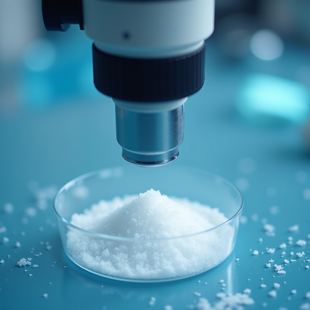 顕微鏡とペトリ皿を使用して塩ベース洗剤の効果を試験する科学実験室