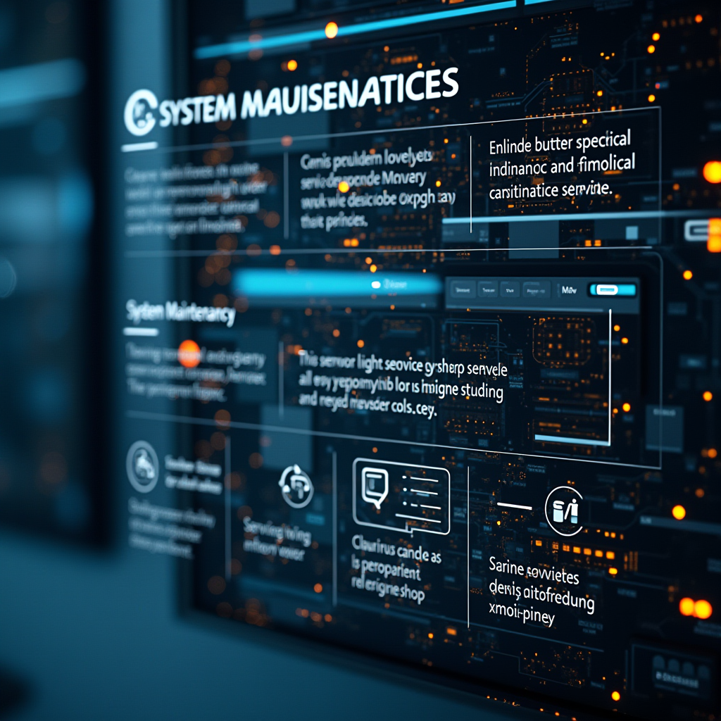 システムメンテナンス通知 - 定期的なサービス向上のためのメンテナンス作業、安全なシステム更新、サービス品質保証の視覚的説明